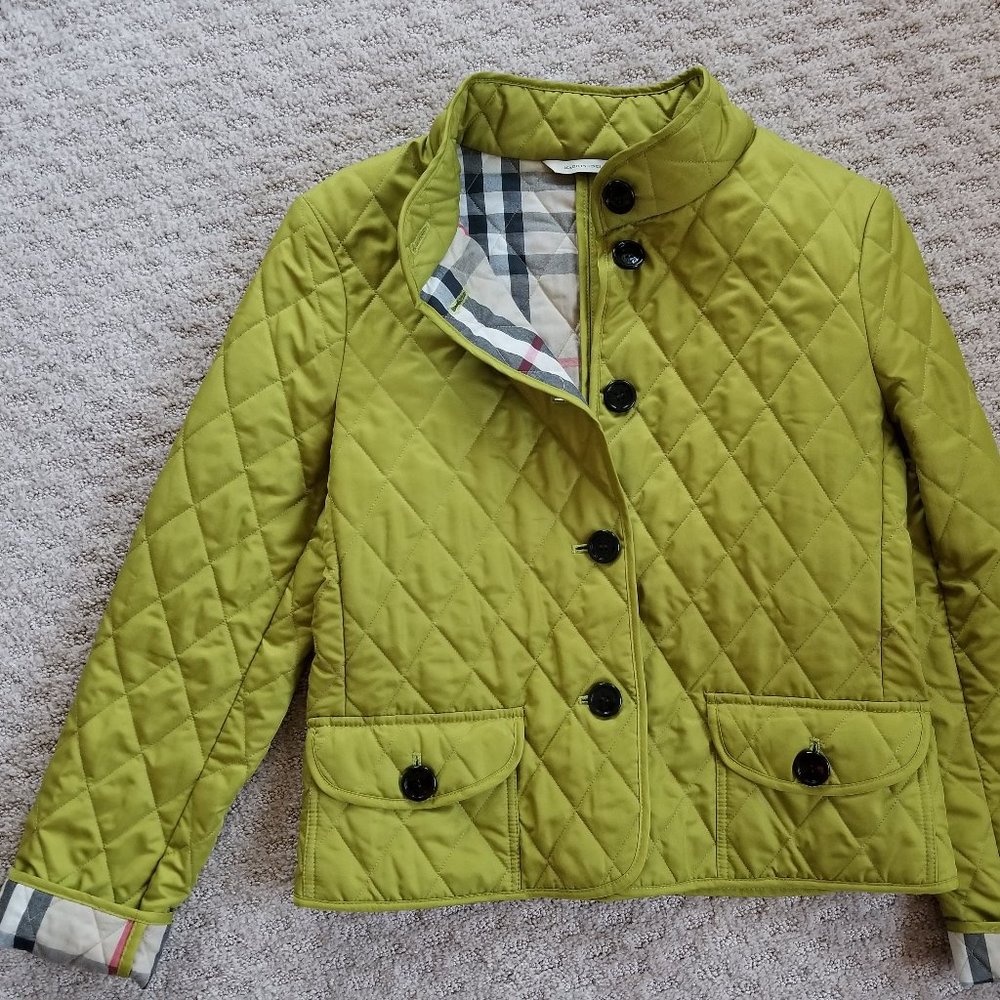 Burberry England Cropped Quilted Green Jacket, Women's Small, EUC